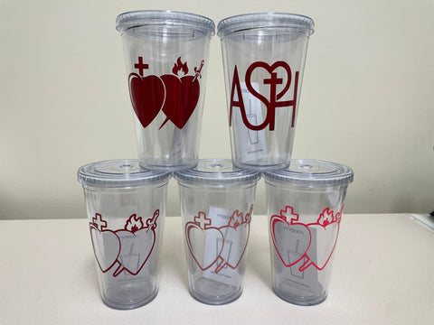 Tumblers - ASH/Heart Double wall insulated acrylic tumbler with straw