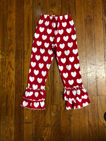 Youth Girls Red & White Heart ruffle pants