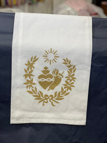 Sacred Heart Tea Towel with gold leaf or red heart logo